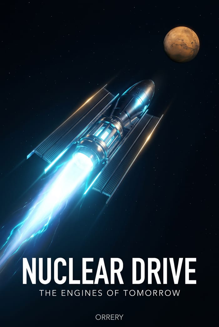 Nuclear Drive — The engines of tomorrow. Orrery art poster.